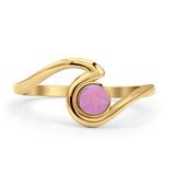 Round 9.5mm Lab Created Pink Opal Wave Ring Oxidized 925 Sterling Silver