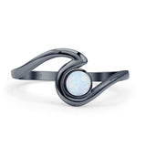 Round 9.5mm Lab Created White Opal Wave Ring Oxidized 925 Sterling Silver