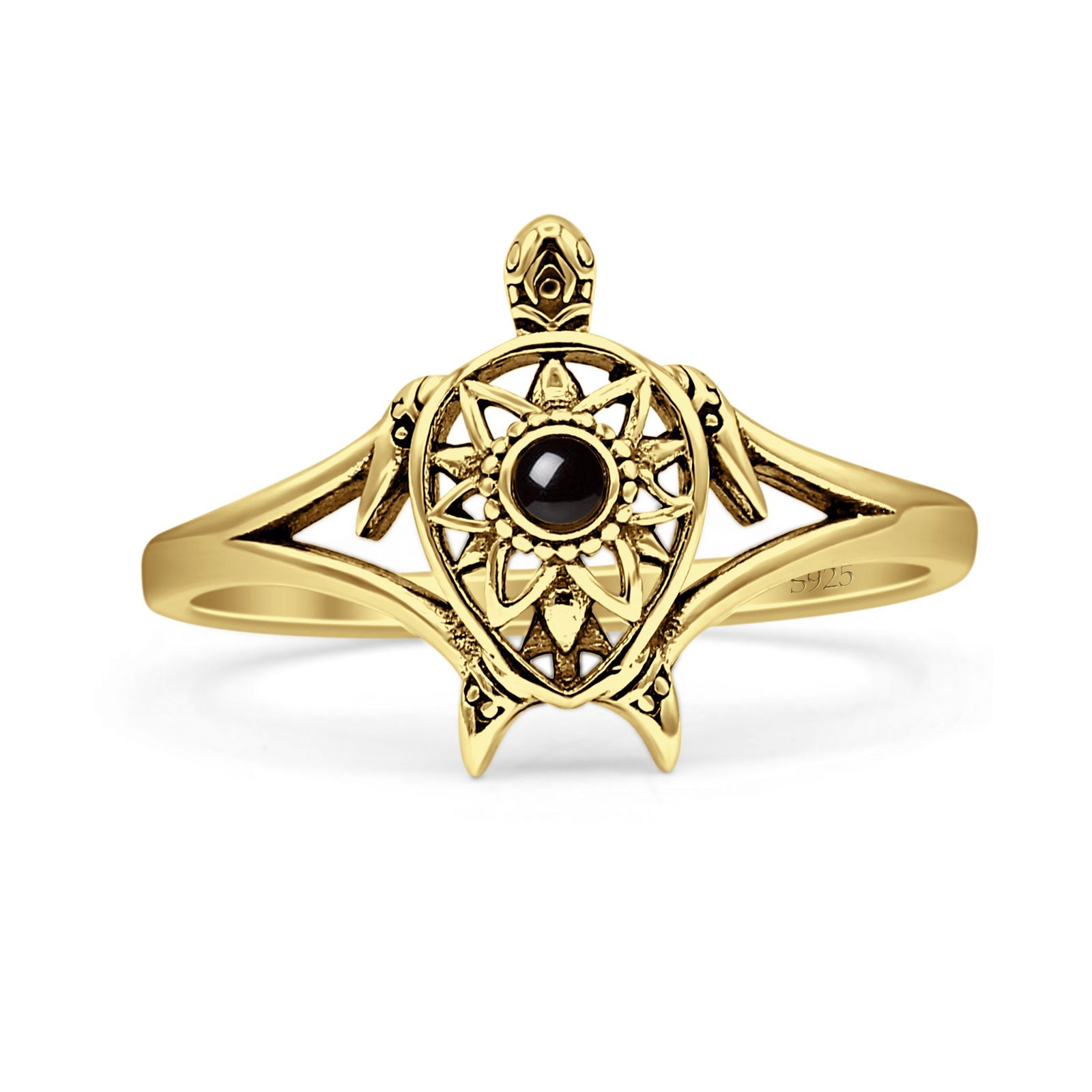 Minimalist 13mm Black Onyx Turtle Ring 925 Sterling Silver