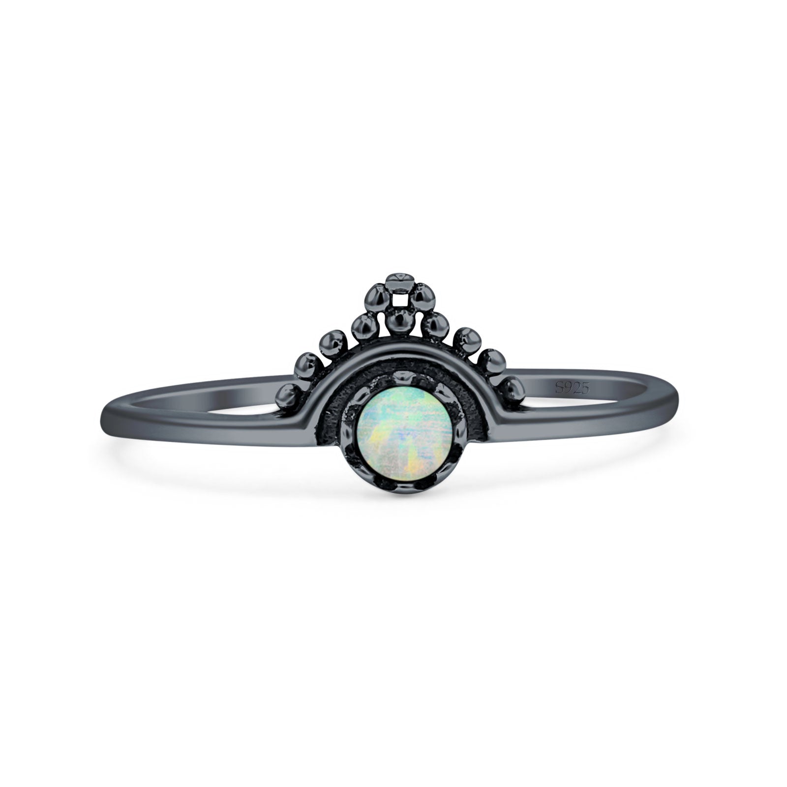 Minimalist 8mm Lab Created White Opal Beaded Bali Ring 925 Sterling Silver