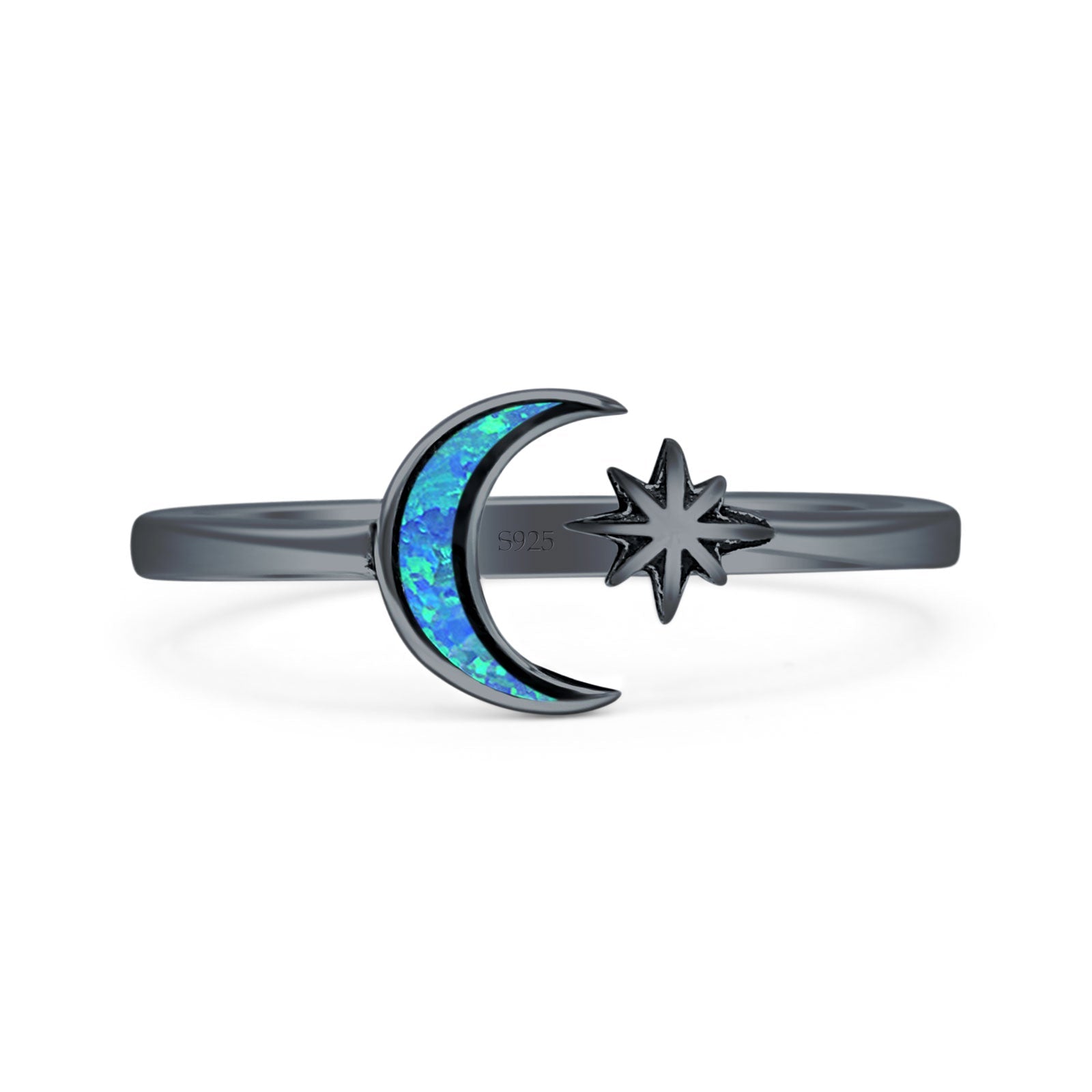 Oxidized Moon & Star Ring
