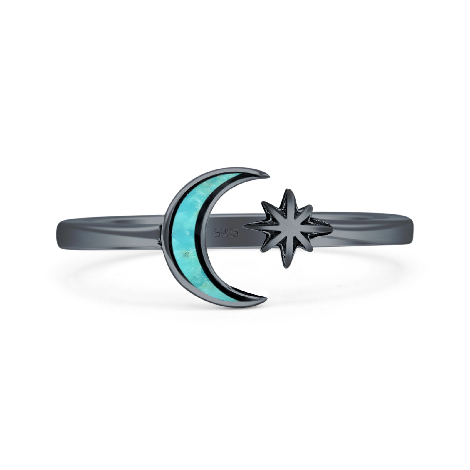 Oxidized Moon & Star Ring