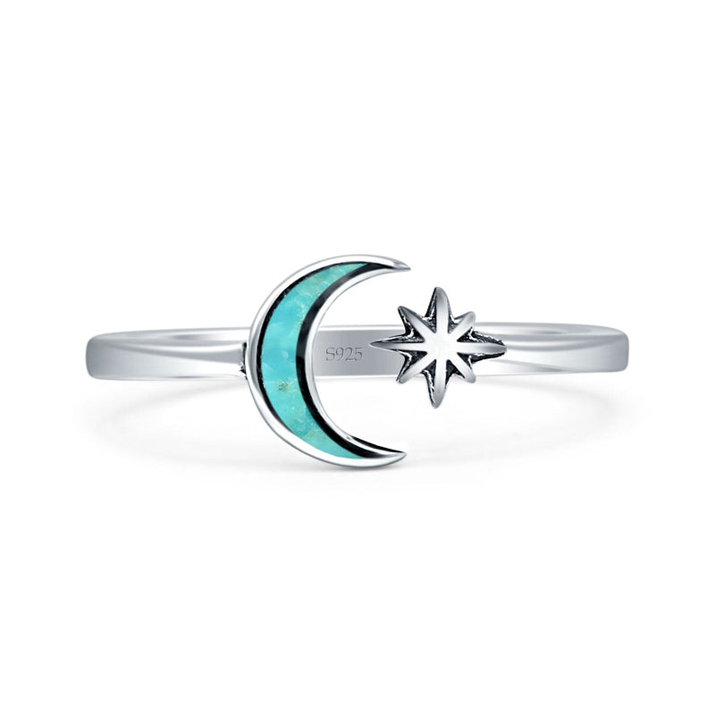 Oxidized Moon & Star Ring