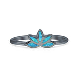 Minimalist 6mm Lab Created Blue Opal Lotus Ring 925 Sterling Silver