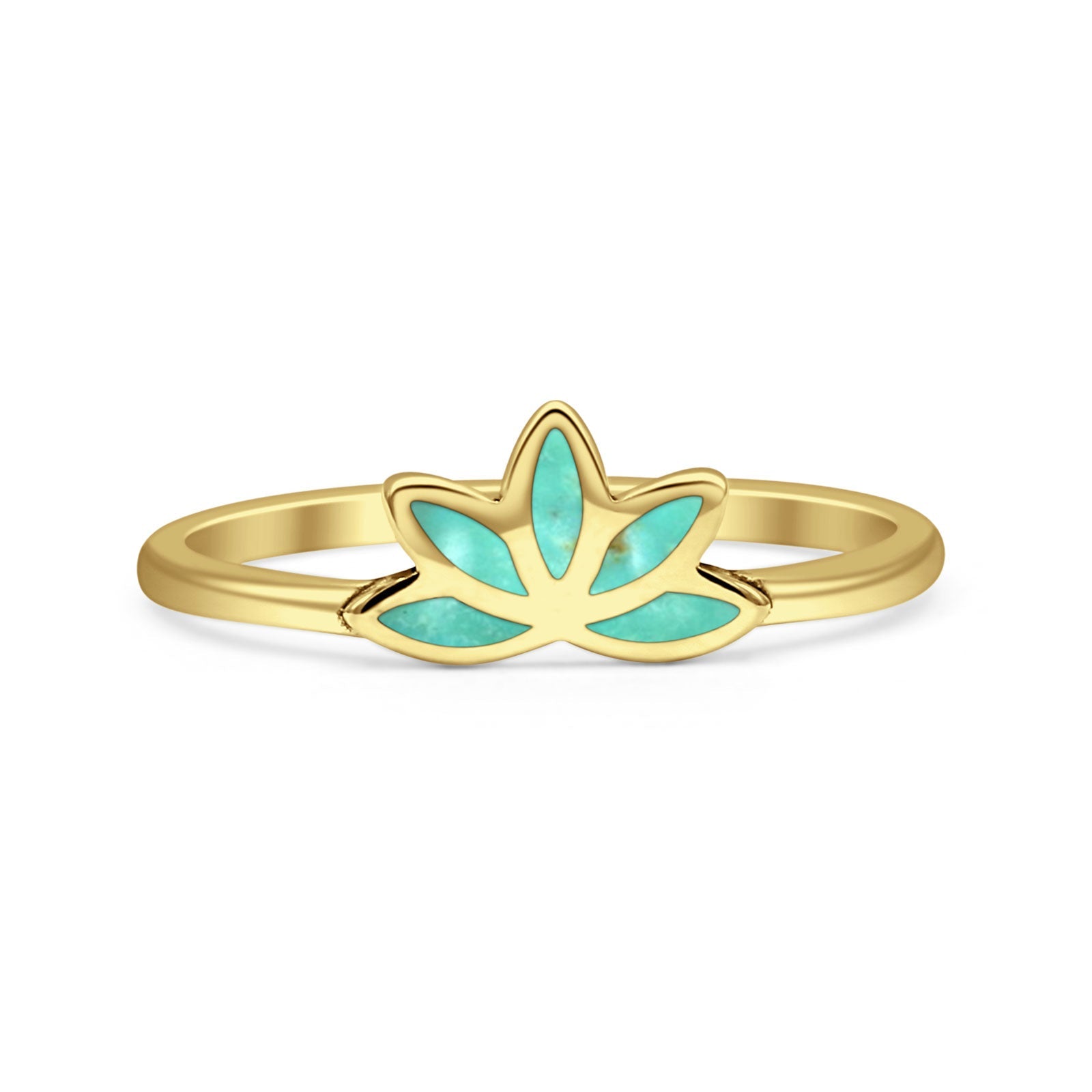 Minimalist 6mm Turquoise Lotus Ring 925 Sterling Silver