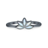 Minimalist 6mm Lab Created White Opal Lotus Ring 925 Sterling Silver