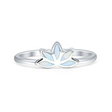 Minimalist 6mm Lab Created White Opal Lotus Ring 925 Sterling Silver