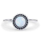 Minimalist 10mm Round Lab Created White Opal Beaded Ring 925 Sterling Silver