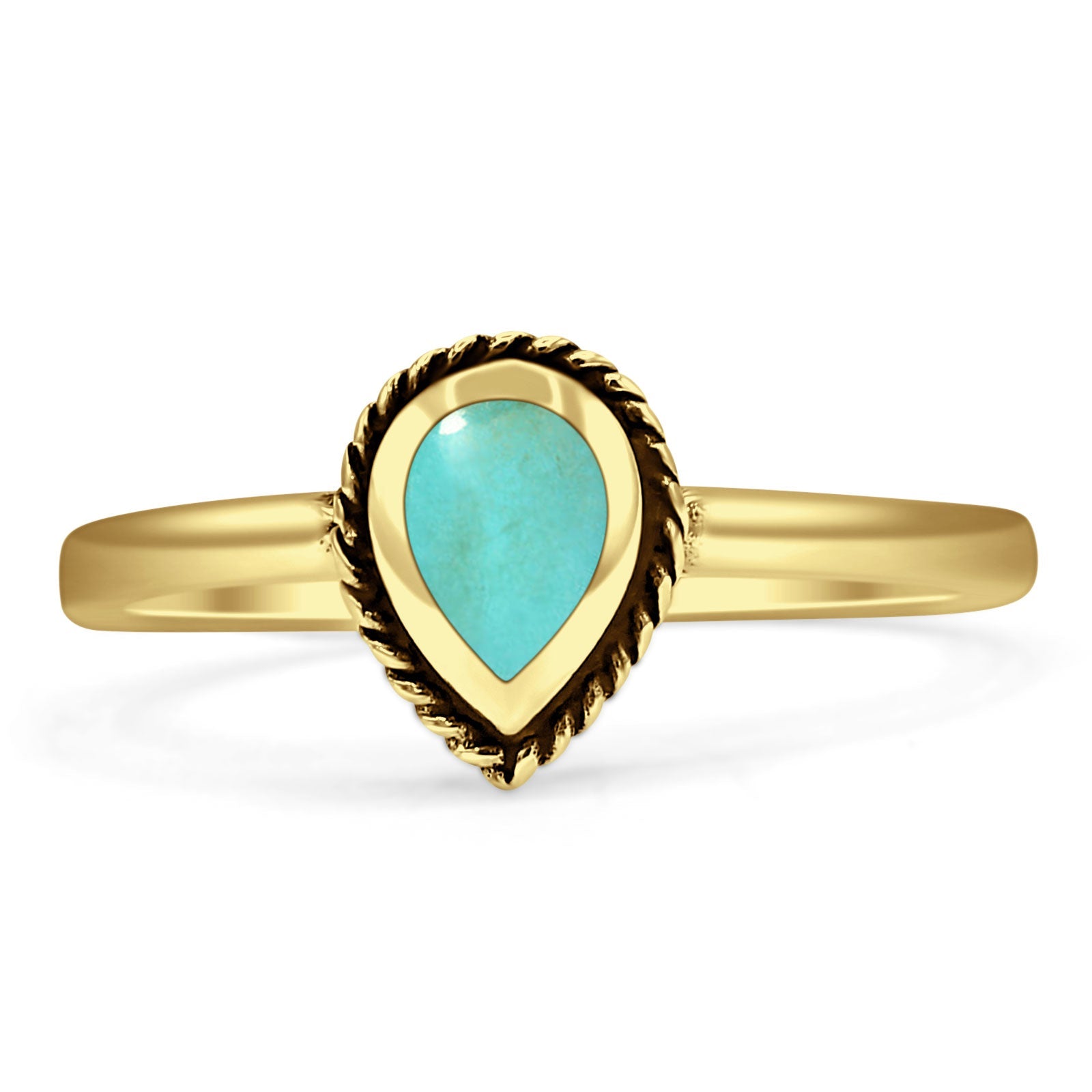 Minimalist 7mm Turquoise Pear Teardrop Solitaire Ring 925 Sterling Silver