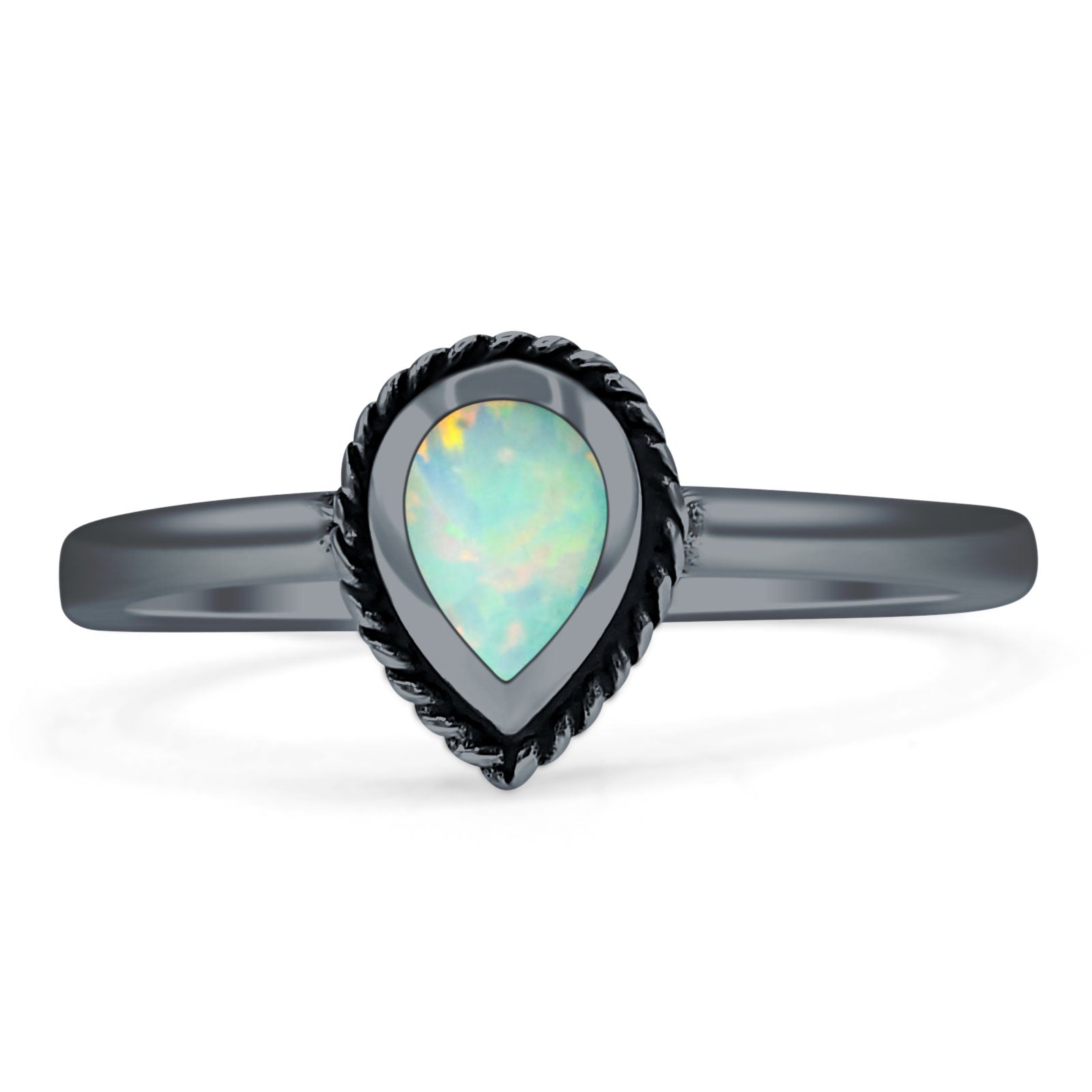 Oxidized Pear Teardrop Solitaire Ring