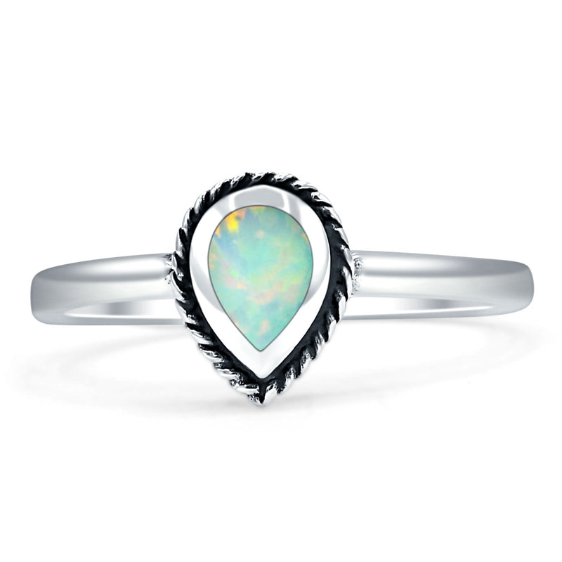 Oxidized Pear Teardrop Solitaire Ring