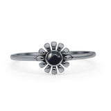 Round 7.5mm Black Agate Sunflower Ring Oxidized 925 Sterling Silver