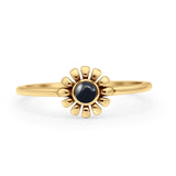 Round 7.5mm Black Agate Sunflower Ring Oxidized 925 Sterling Silver