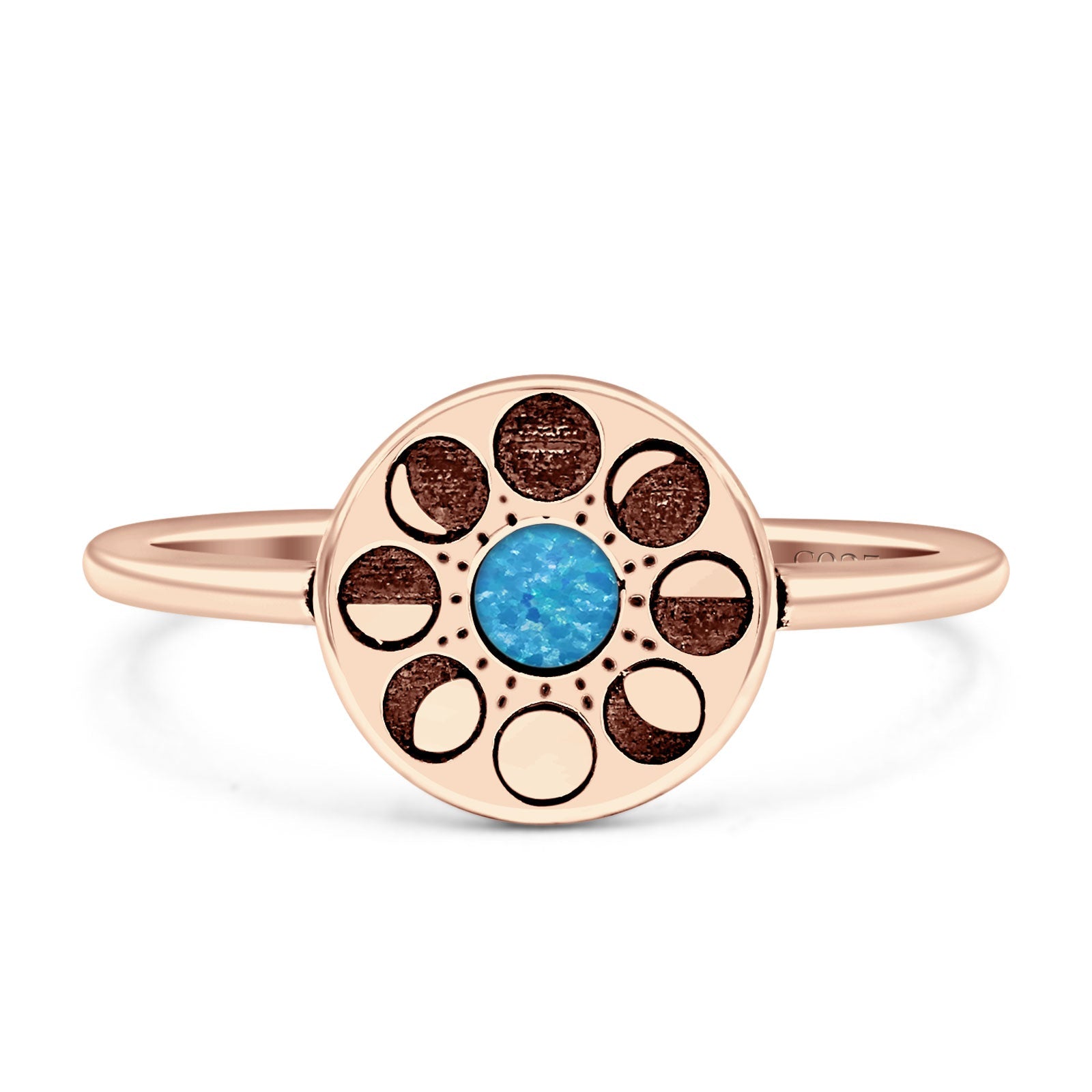 Moon Phases Ring 10mm Oxidized Round Lab Created Opal 925 Sterling Silver
