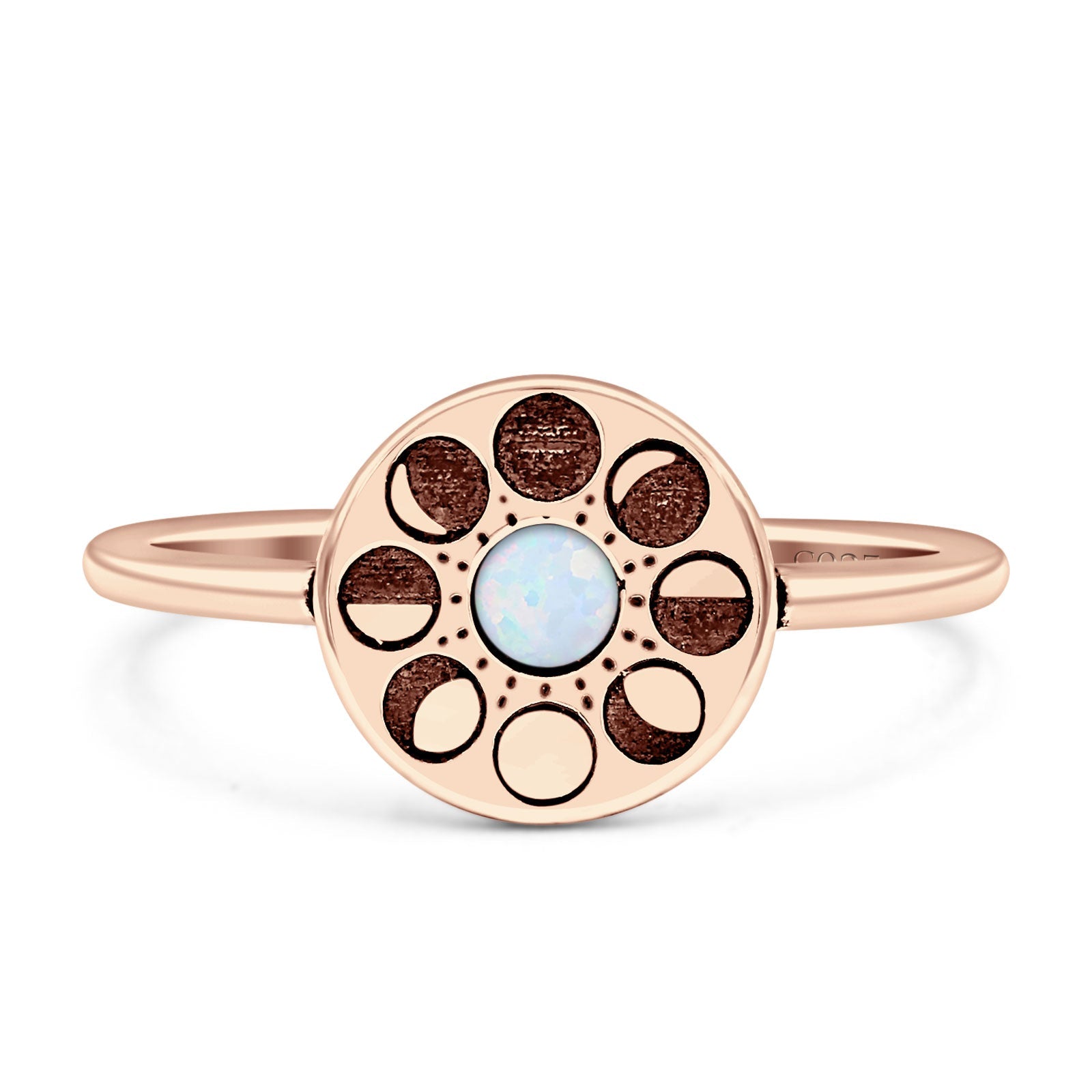 Moon Phases Ring 10mm Oxidized Round Lab Created Opal 925 Sterling Silver