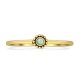 Round Lab Created White Opal Oxidized Beaded Ring 925 Sterling Silver