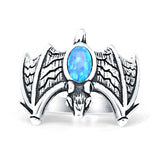 Oval 16mm Lab Created Blue Opal Flying Bat Oxidized Ring 925 Sterling Silver