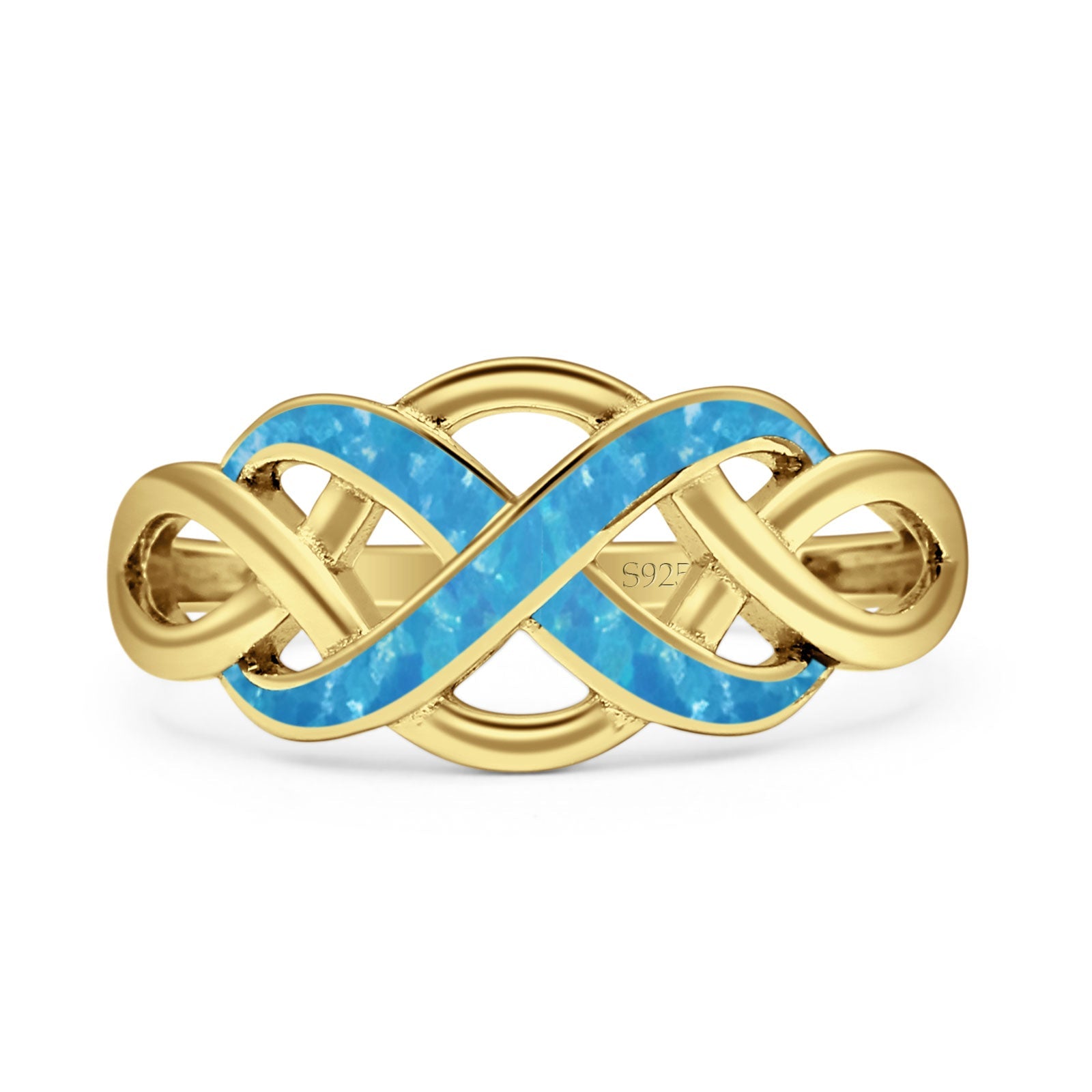 Minimalist 9.5mm Lab Created Blue Opal Twisted Infinity Ring 925 Sterling Silver