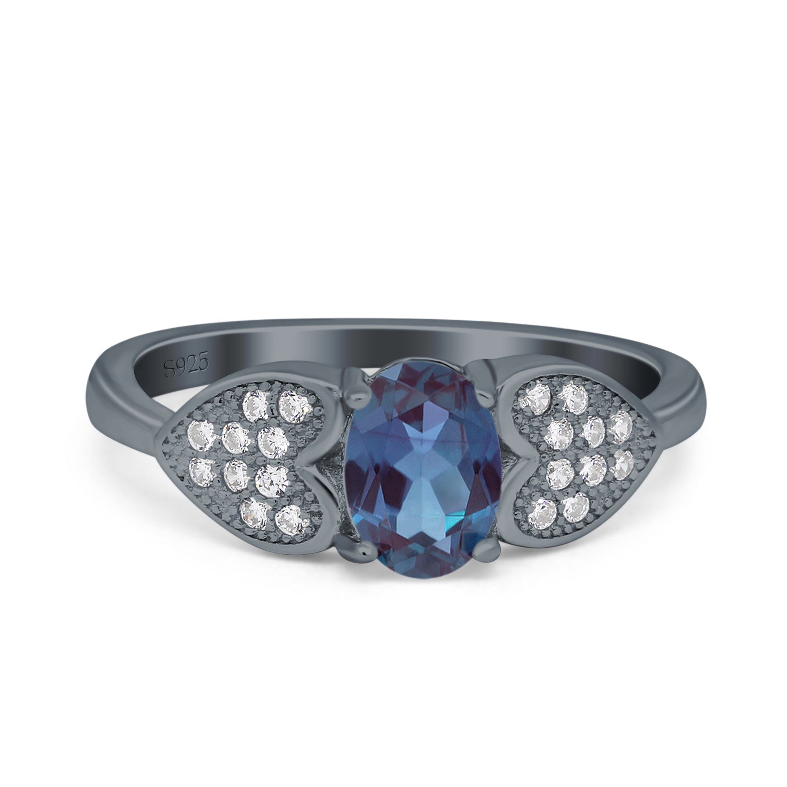 Art Deco Oval Natural Stone Promise Ring