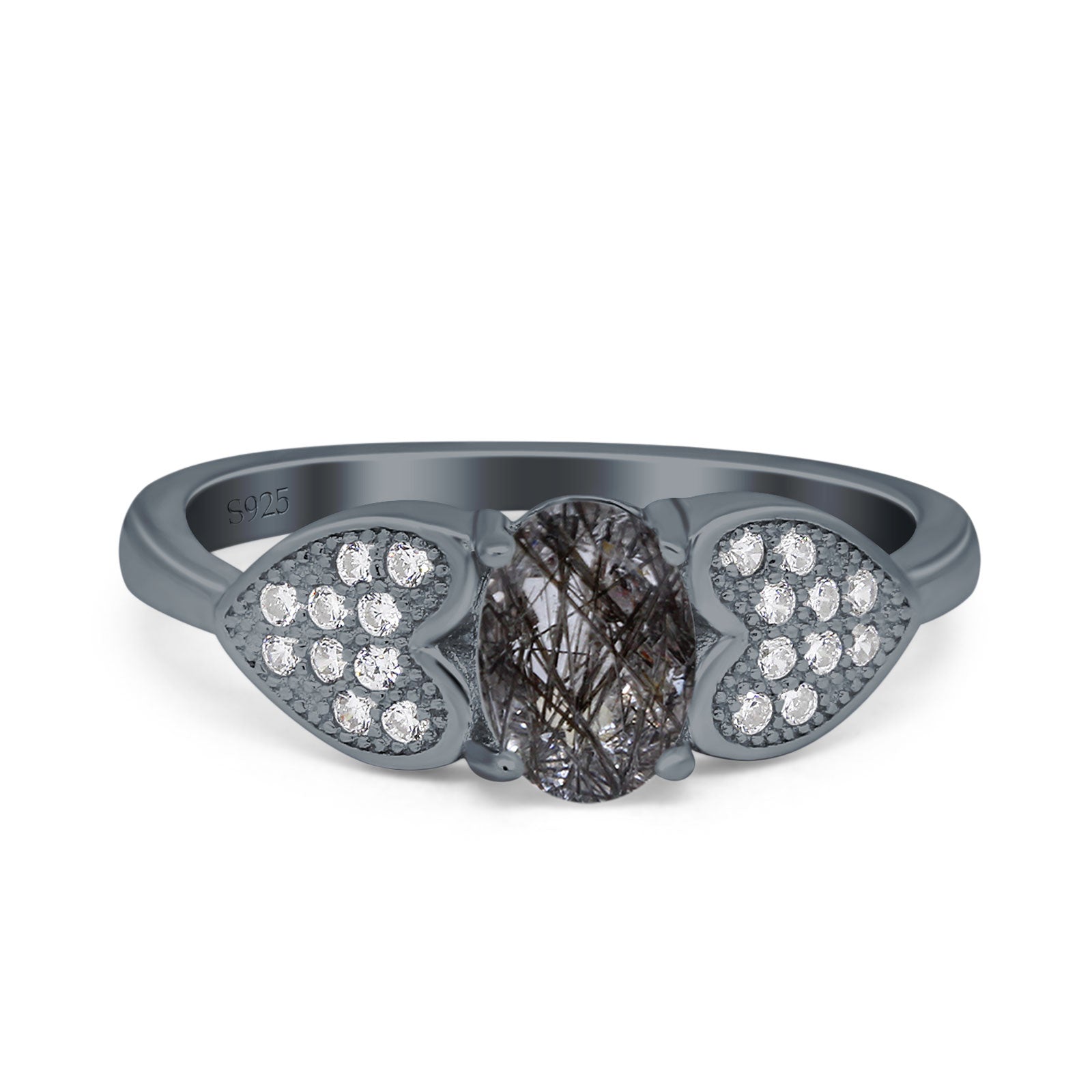 Art Deco Oval Natural Stone Promise Ring