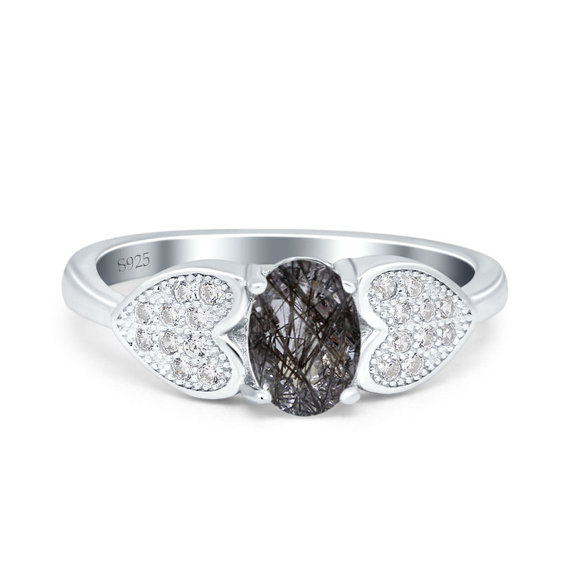 Art Deco Oval Natural Stone Promise Ring