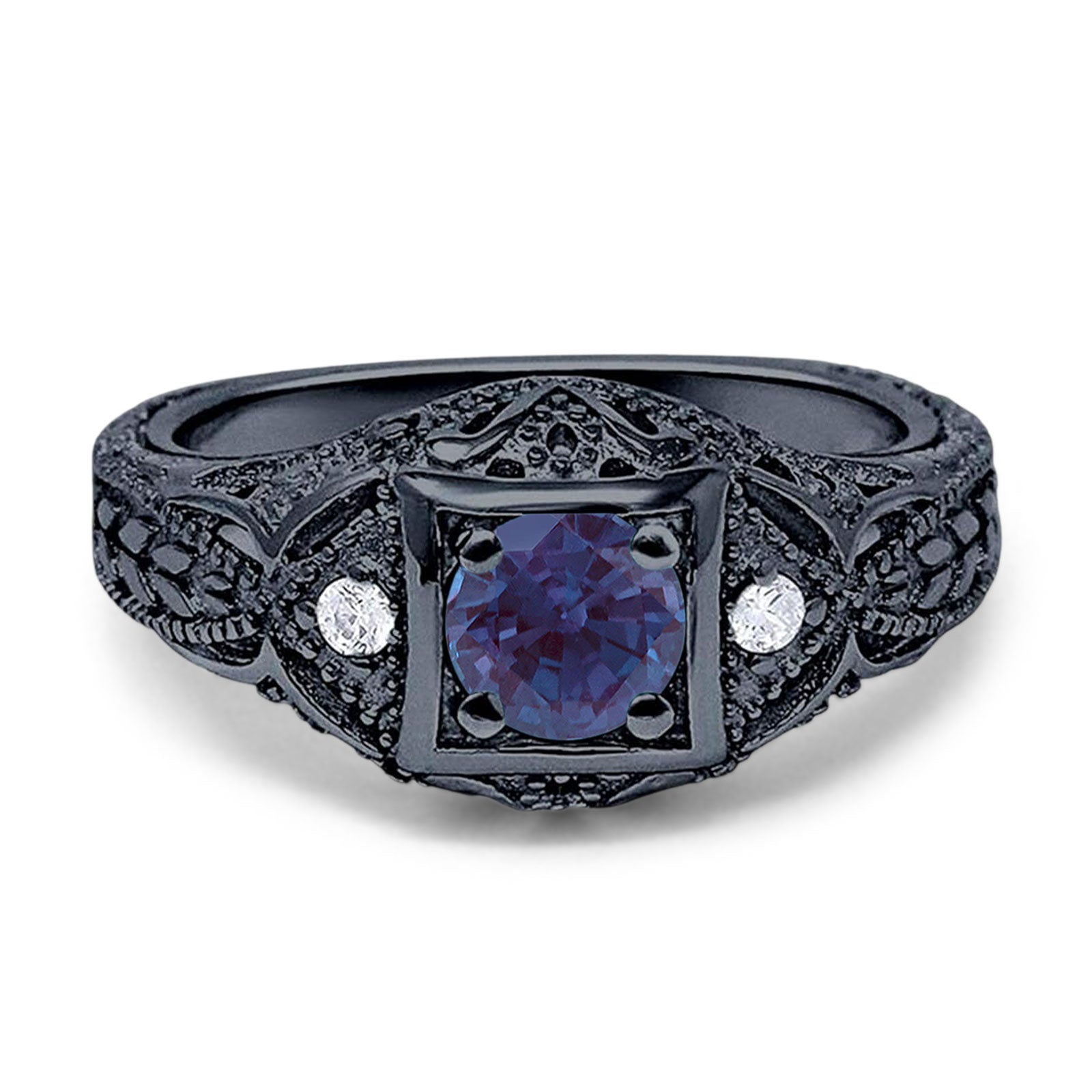 Art Deco Round Natural Stone Filigree Ring