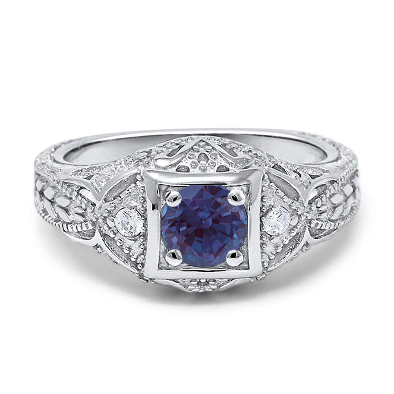 Art Deco Round Natural Stone Filigree Ring