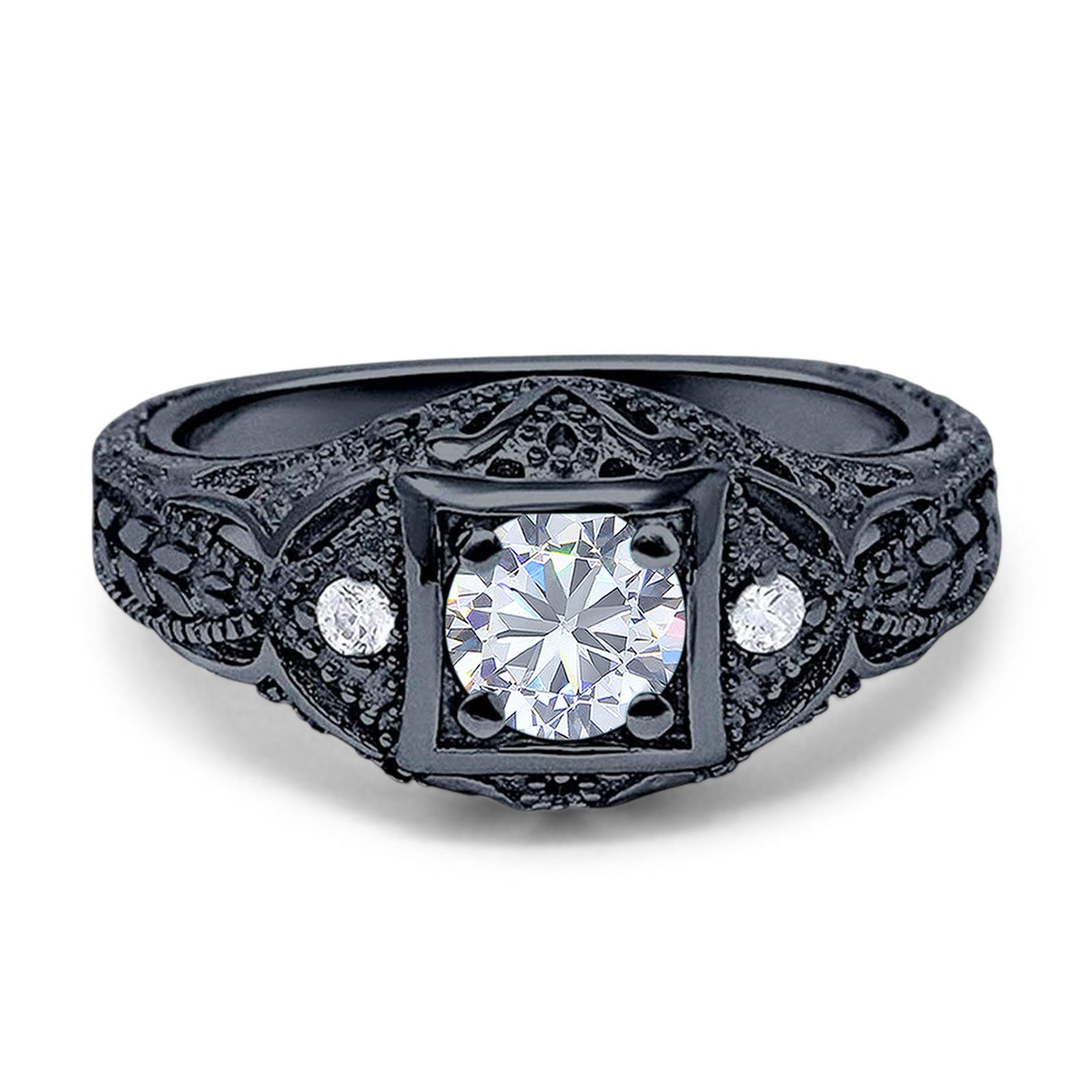 Art Deco Round Natural Stone Filigree Ring