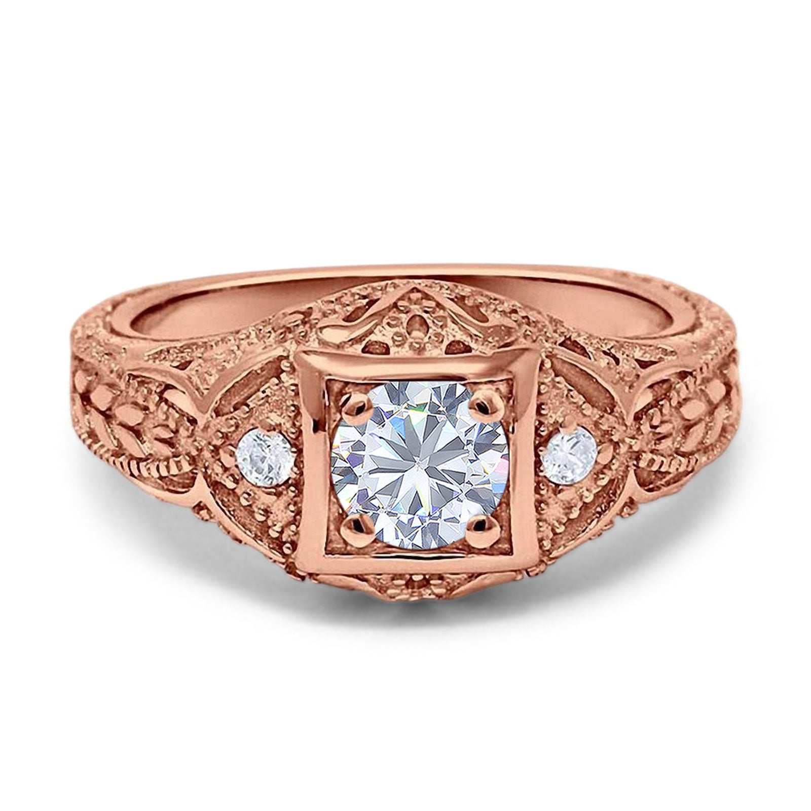 Art Deco Round Natural Stone Filigree Ring