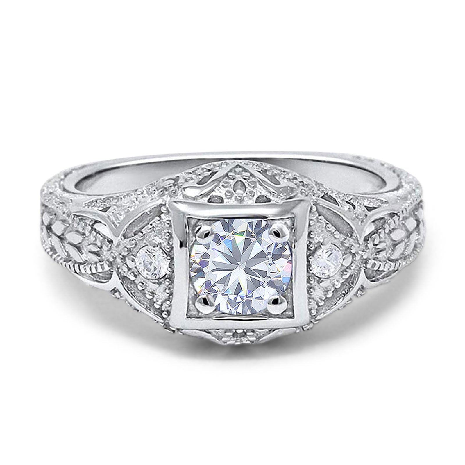 Art Deco Round Natural Stone Filigree Ring