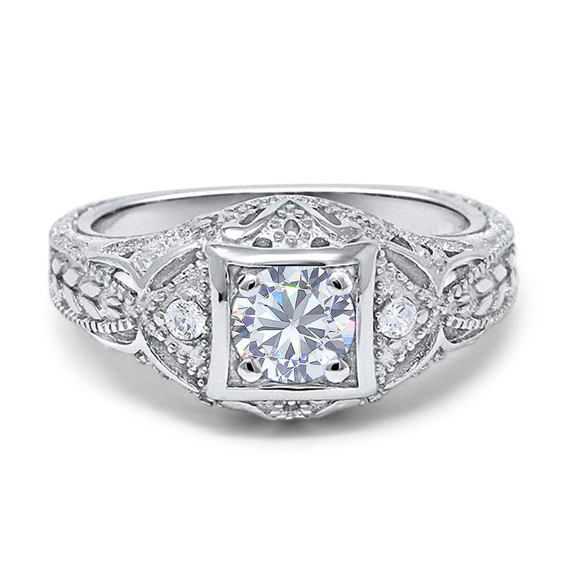 Art Deco Round Natural Stone Filigree Ring