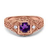 Art Deco Round Natural Stone Filigree Ring