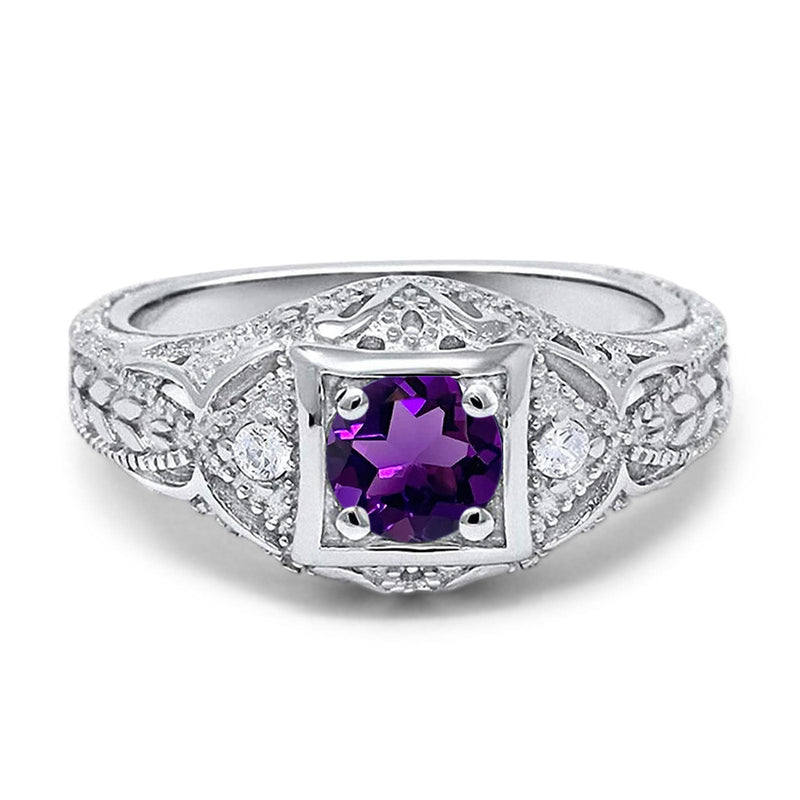 Art Deco Round Natural Stone Filigree Ring