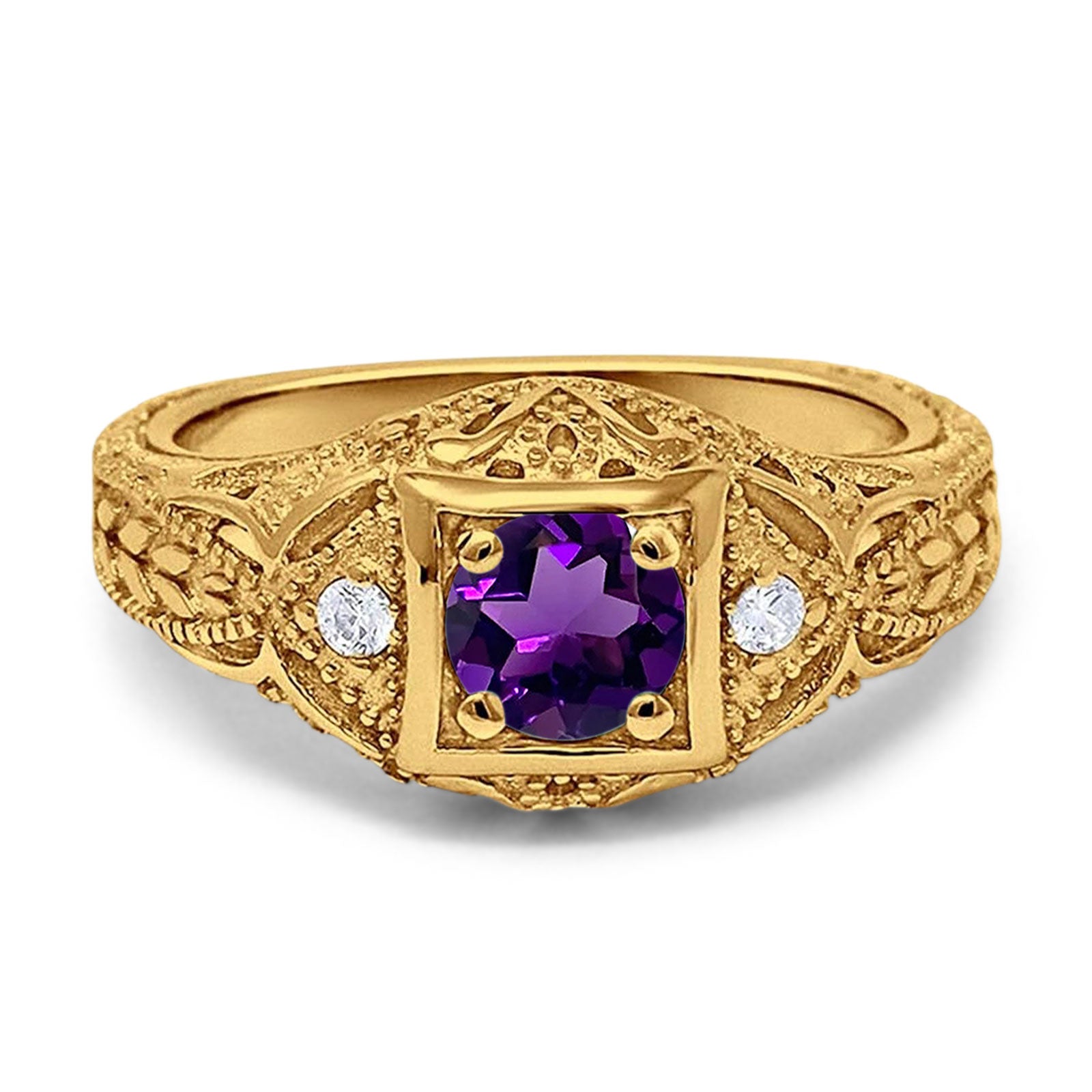Art Deco Round Natural Stone Filigree Ring