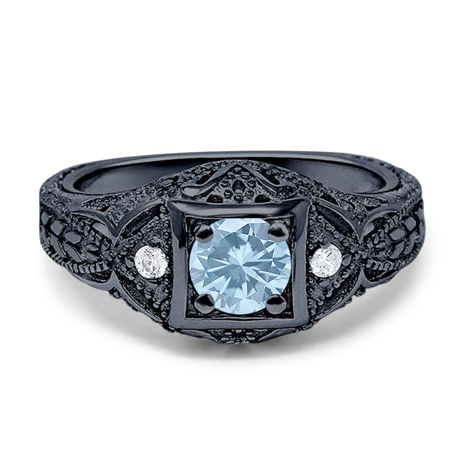Art Deco Round Natural Stone Filigree Ring