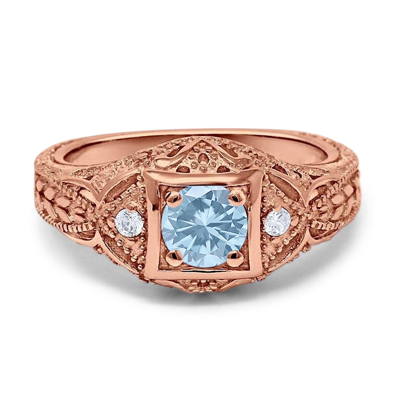 Art Deco Round Natural Stone Filigree Ring