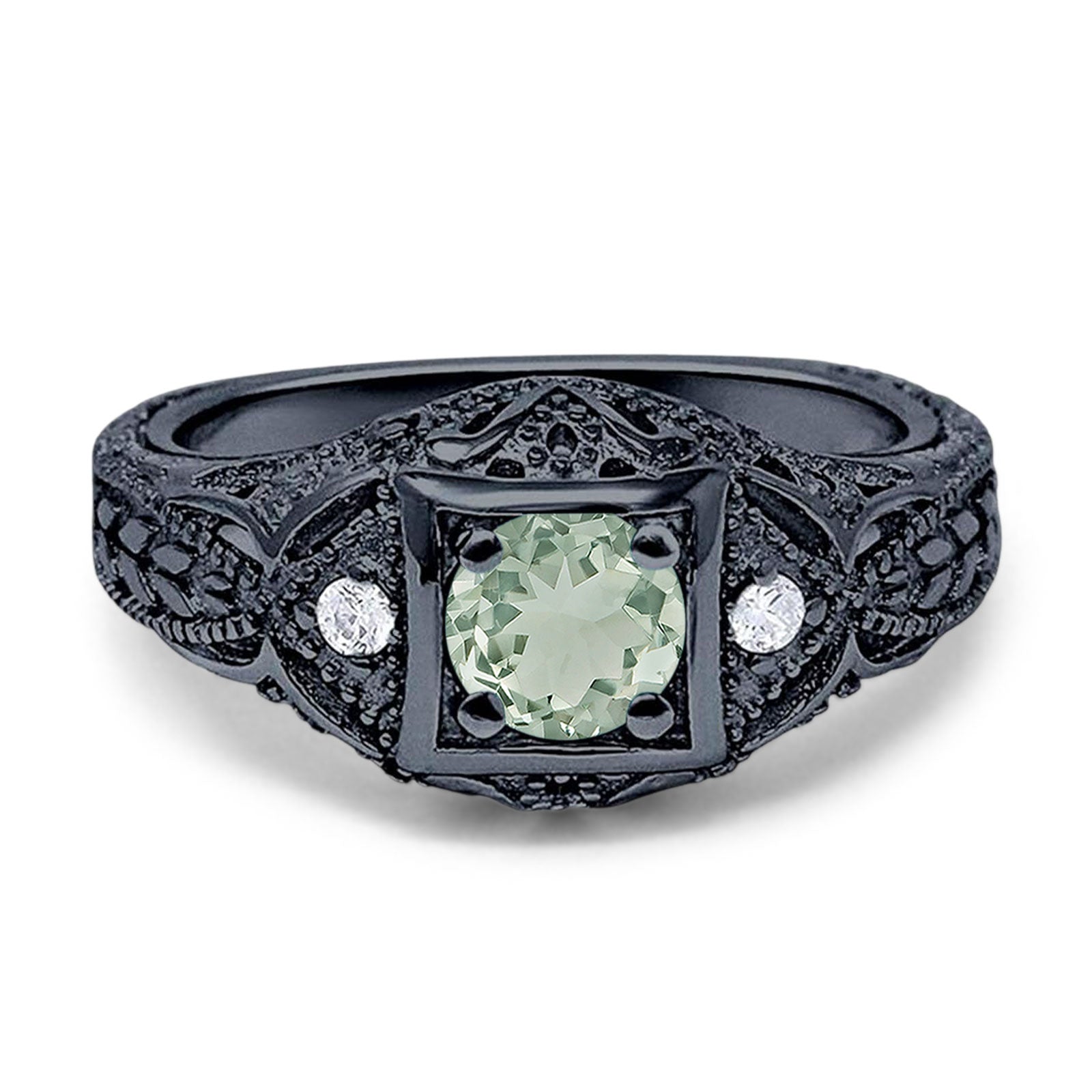 Art Deco Round Natural Stone Filigree Ring