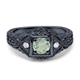 Art Deco Round Natural Stone Filigree Ring