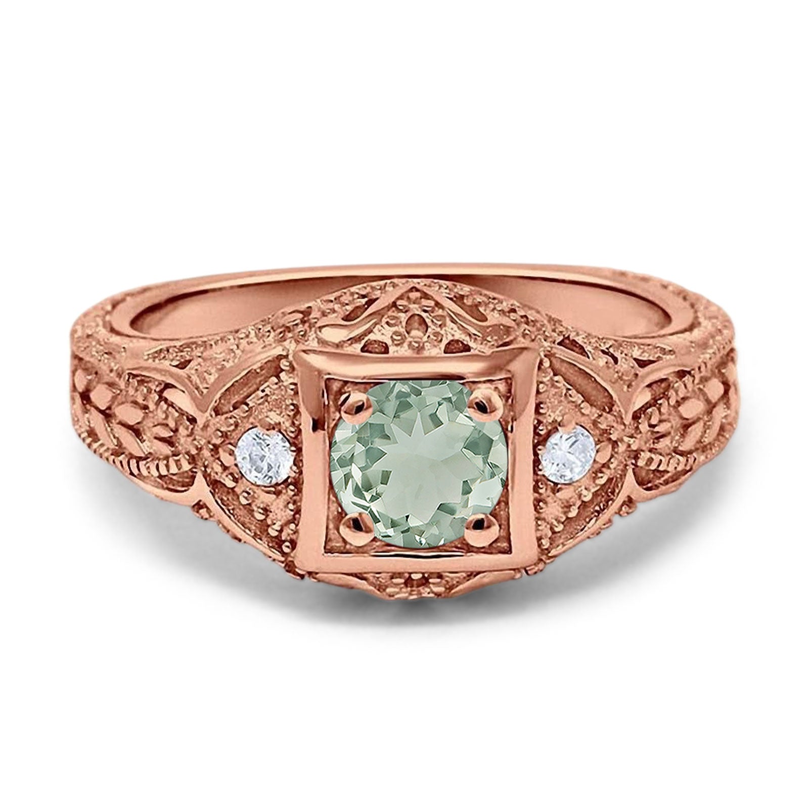 Art Deco Round Natural Stone Filigree Ring