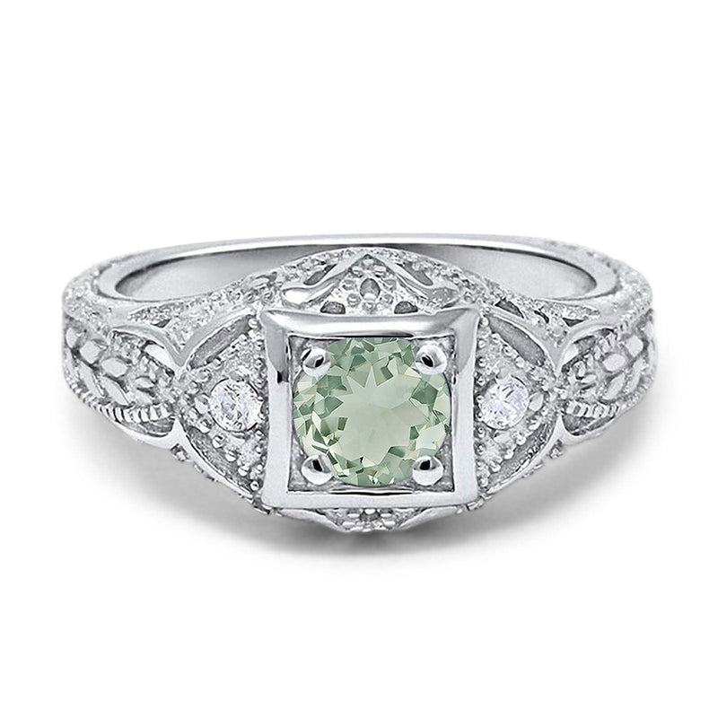Art Deco Round Natural Stone Filigree Ring