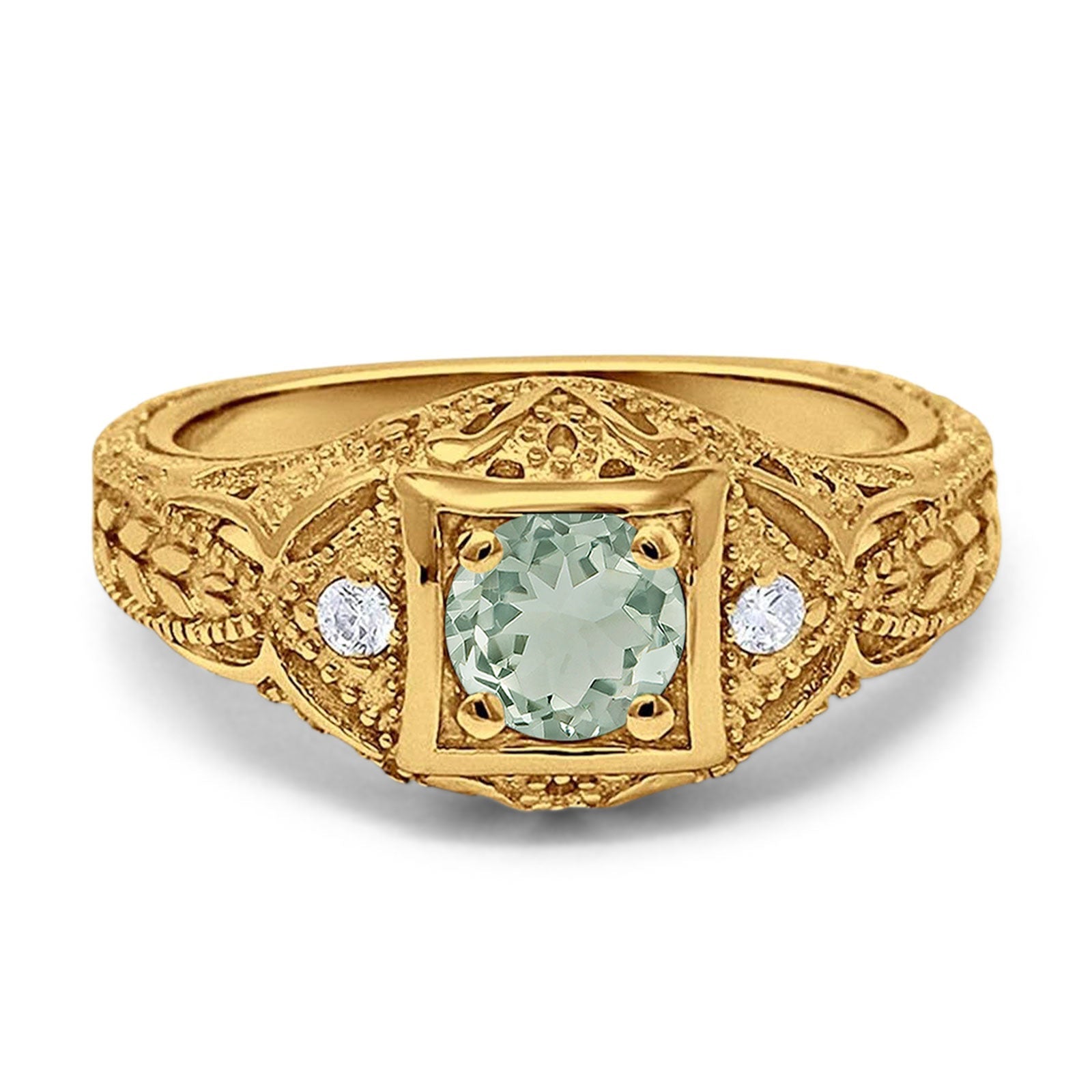 Art Deco Round Natural Stone Filigree Ring