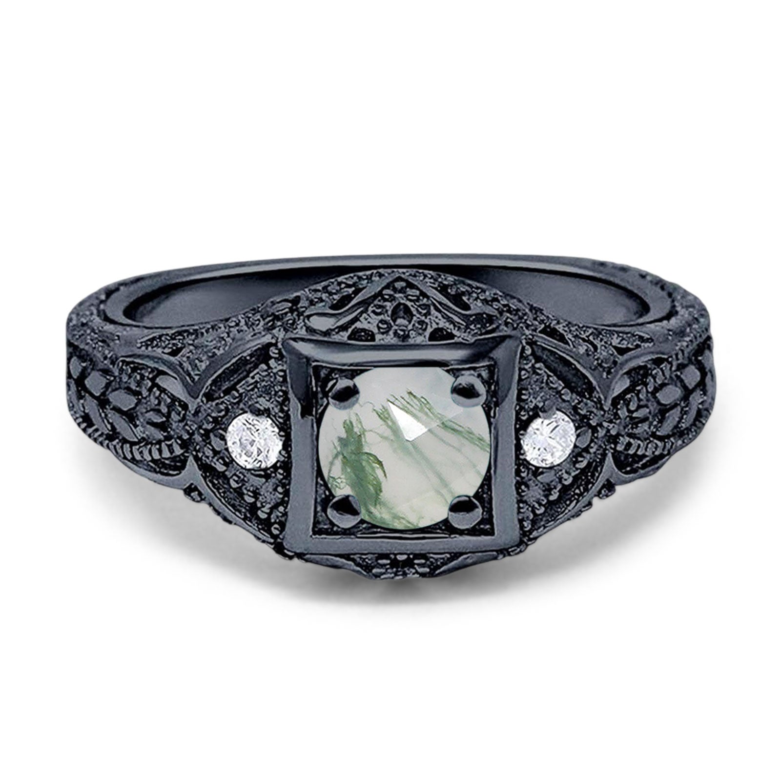 Art Deco Round Natural Stone Filigree Ring