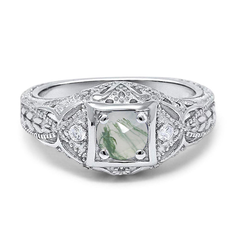 Art Deco Round Natural Stone Filigree Ring