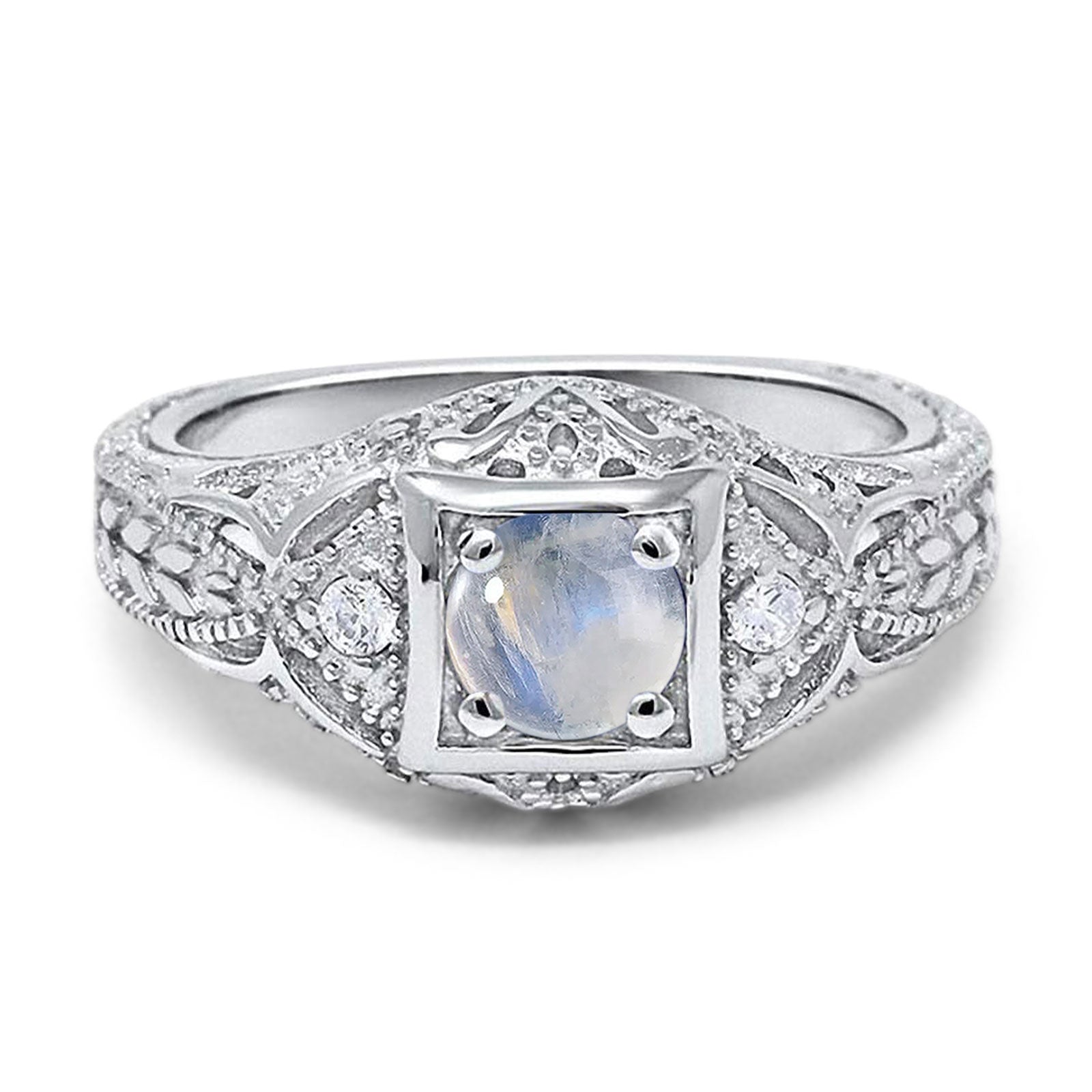 Art Deco Round Natural Stone Filigree Ring