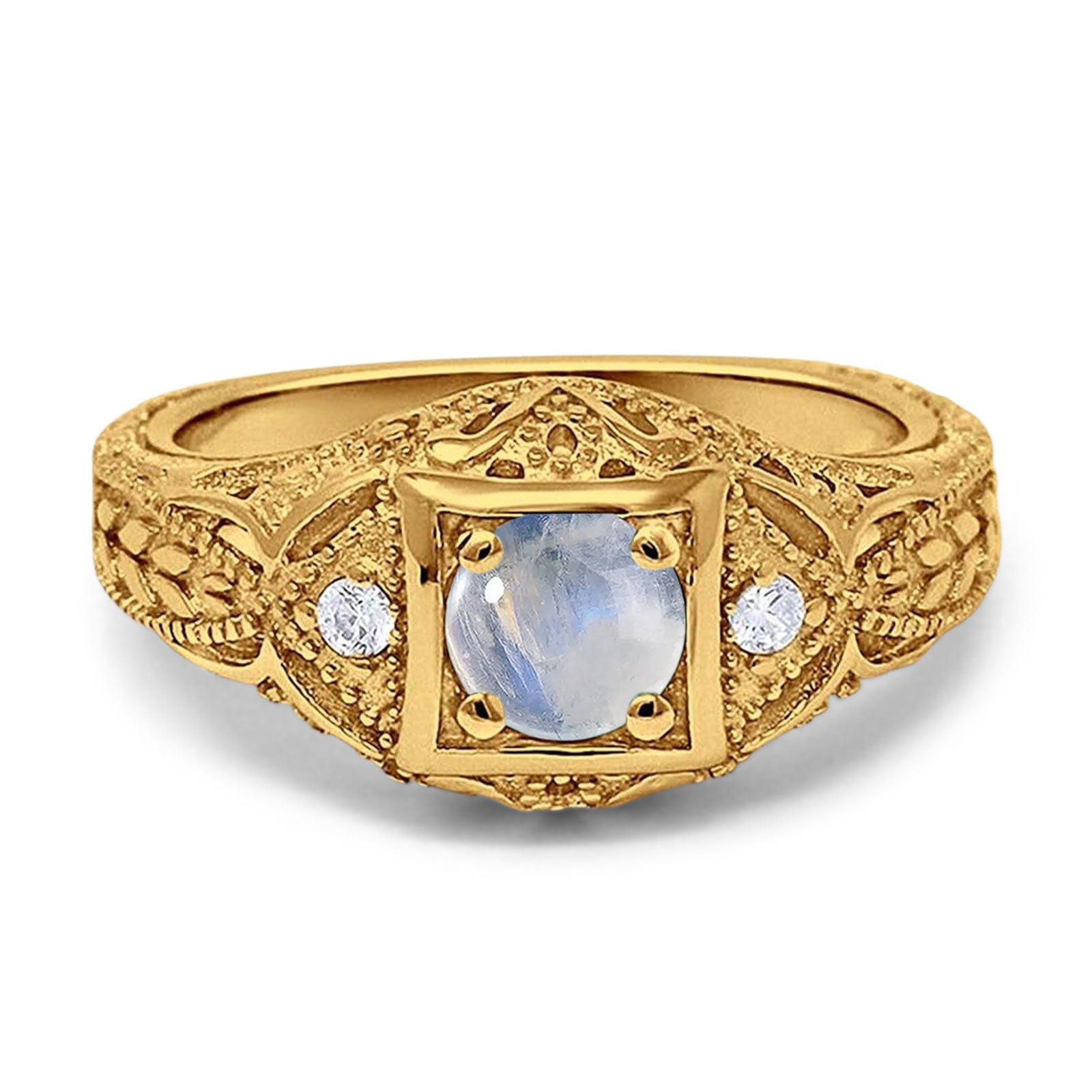 Art Deco Round Natural Stone Filigree Ring