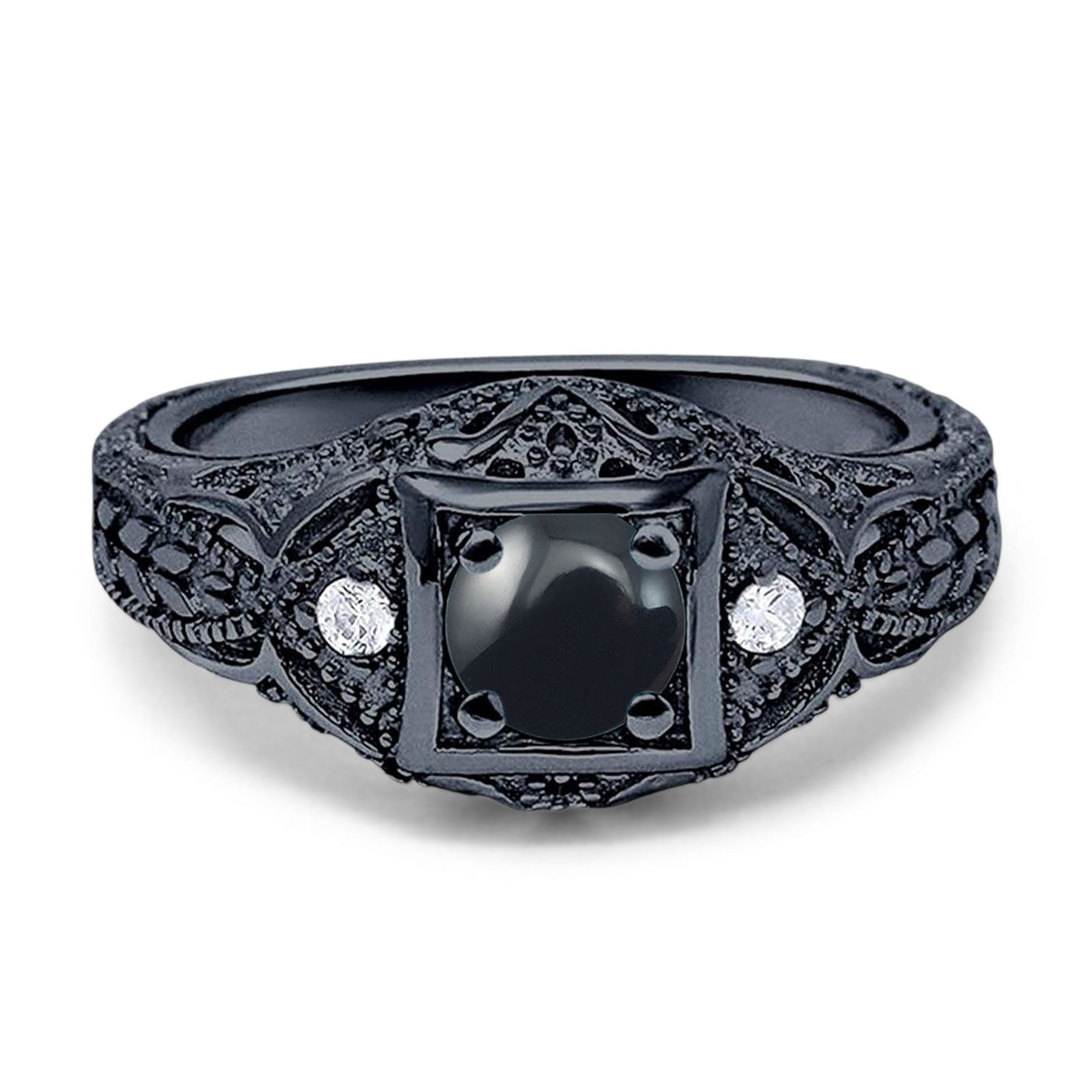 Art Deco Round Natural Stone Filigree Ring