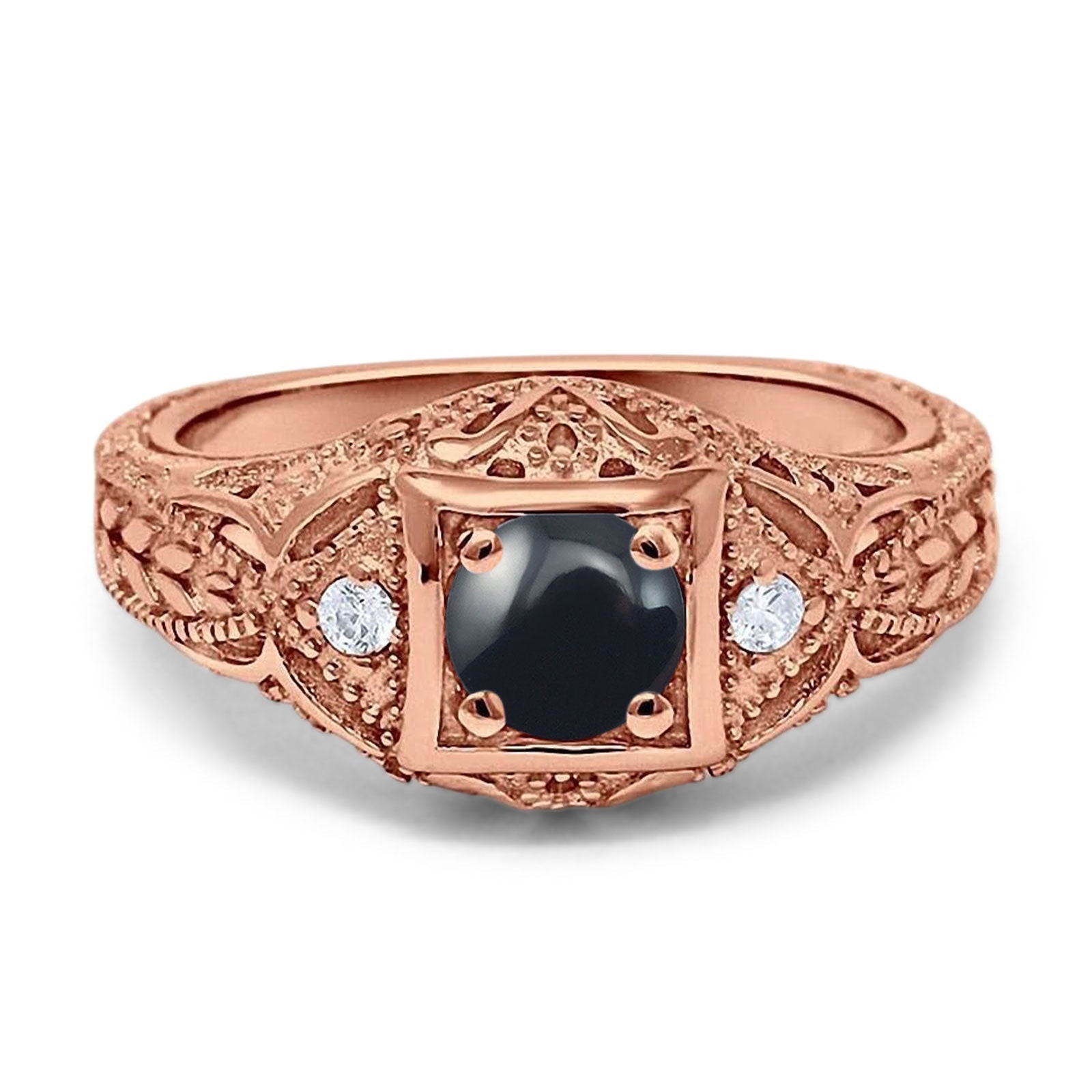 Art Deco Round Natural Stone Filigree Ring
