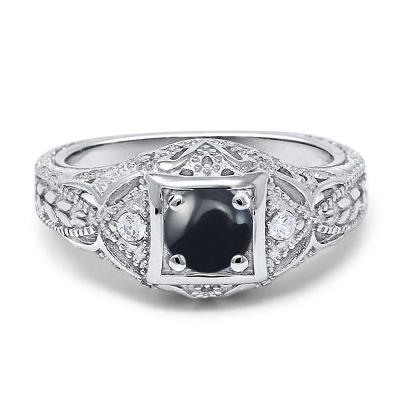Art Deco Round Natural Stone Filigree Ring