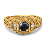 Art Deco Round Natural Stone Filigree Ring
