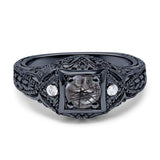 Art Deco Round Natural Stone Filigree Ring